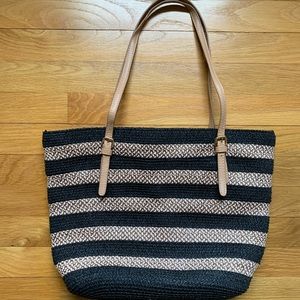 Saks Fifth Avenue Striped Straw Tote Bag